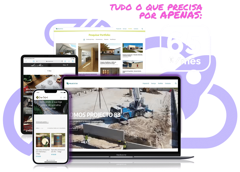 Criação de websites profissionais com conteúdo, alterações e suporte por 65€/mês sem fidelização.