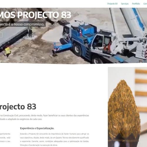 Projeto 83 - website de construção civil com destaque em obras e projetos realizados.