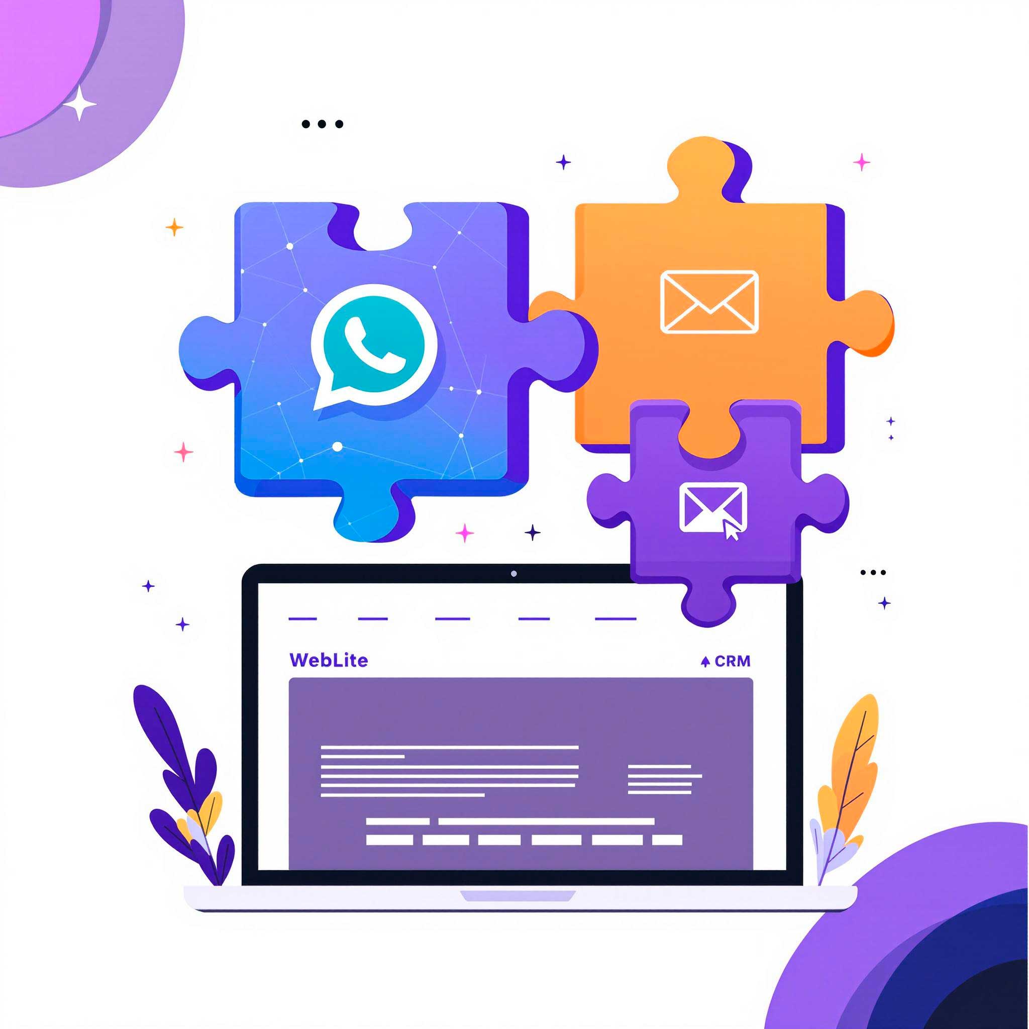 Integração de WhatsApp, email e CRM como peças essenciais de um website moderno.